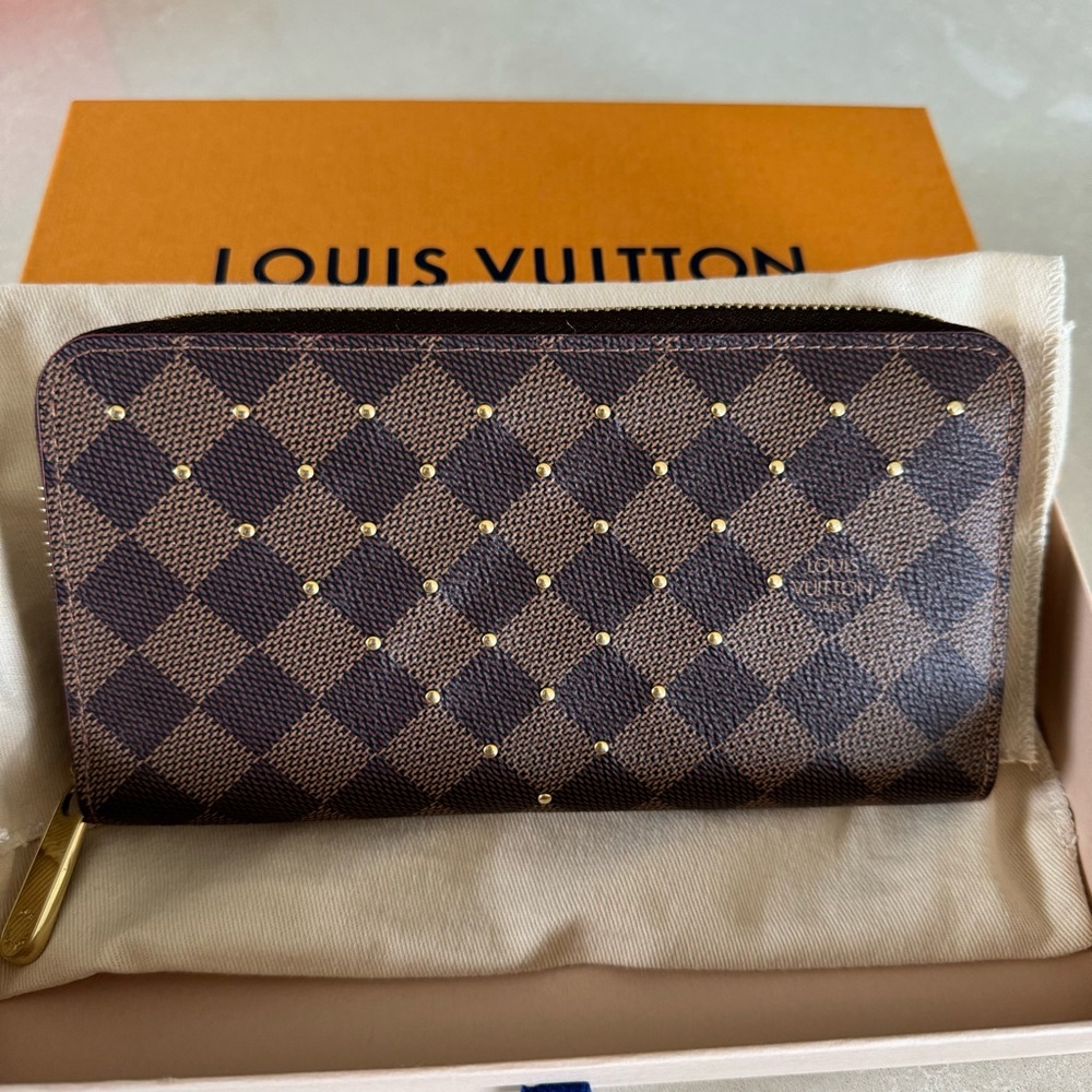Louis Vuitton Damier Ebene Studded Zippy Wallet Cherry